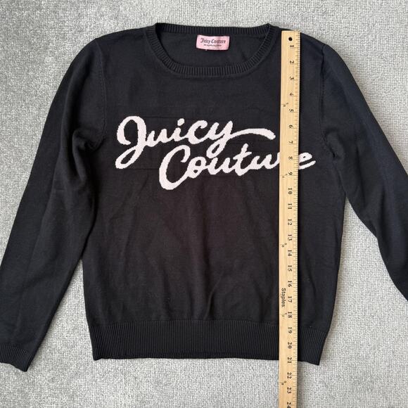 Juicy Couture Sweater Womens Medium Black Crewneck Pullover Logo Spell Out Knit - Picture 6 of 7
